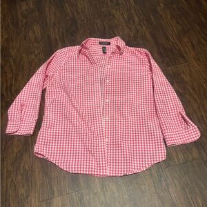 Lauren by RL Pink gingham women’s med button down Shirt 3/4 sleeve never worn